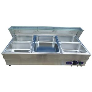hqhaotwu 5-pan electric food warmer commercial bain marie buffet stainless steel food container double-row pans with glass guard for catering restaurant canteen 12"×8.7"×4" pan and 21"×13"×4" pan