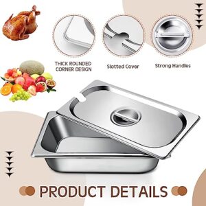 Bokon 6 Pack 1/3 Steam Table Pan Covers Stainless Steel Hotel Pan Lid with Handle Catering Food Pan Cover Slotted Notched Universal Food Pan Lid