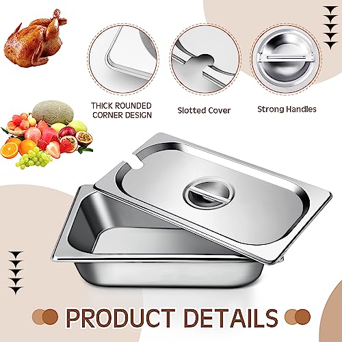 Bokon 6 Pack 1/3 Steam Table Pan Covers Stainless Steel Hotel Pan Lid with Handle Catering Food Pan Cover Slotted Notched Universal Food Pan Lid