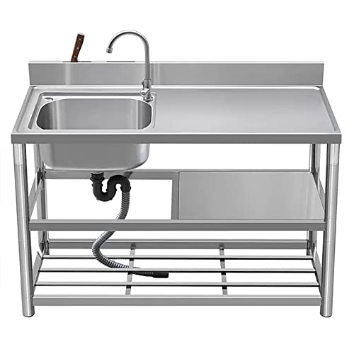 Freestanding Stainless Steel Sink 304 Stainless Steel Utility Sink Freestanding 1 Compartment Kitchen Sink with Worktop Commercial Restaurant Sink Set Commercial/Industrial Sink