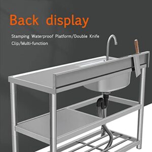 Freestanding Stainless Steel Sink 304 Stainless Steel Utility Sink Freestanding 1 Compartment Kitchen Sink with Worktop Commercial Restaurant Sink Set Commercial/Industrial Sink