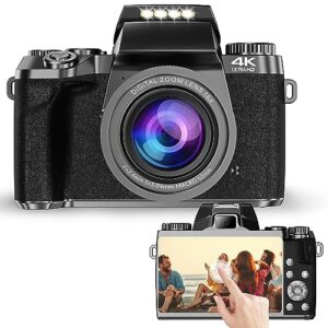 boohan 4k digital camera, 64mp vlogging camera for photography, mirrorless cameras with wifi, touch screen dual cameras,16x digital zoom,built in flash, travel camera for beginners,adults,amateu