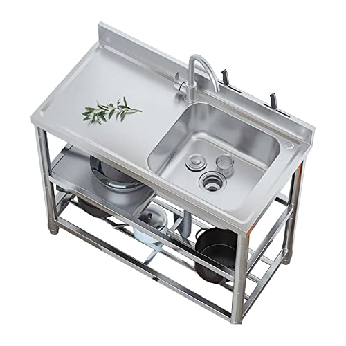 304 Stainless Steel Utility Sink, Commercial Restaurant Kitchen Workbench Single Bowl Sink, Fish Cleaning Table, with Back Splash, Knife Holder, for Home Laundry Room Garage Bar Restaurant (Color : S