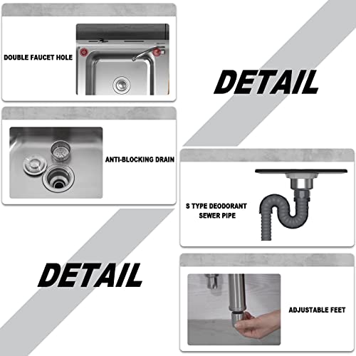 Outdoor Stainless Steel garage sink,utility commercial sink,kitchen sink with faucet,1 Compartment laundry & utility room sinks,Industrial station sink,Pet Wash Station,for Patio Restaurant. (Size :