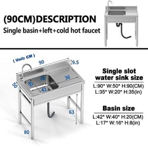 Outdoor Stainless Steel garage sink,utility commercial sink,kitchen sink with faucet,1 Compartment laundry & utility room sinks,Industrial station sink,Pet Wash Station,for Patio Restaurant. (Size :