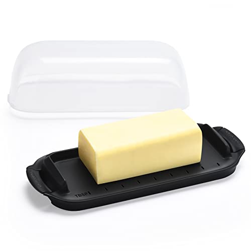 AONCO Butter Dish, Butter Container Holds with Clear Lid for Countertop, Unbreakable Butter Keeper for Home Kitchen Decor, Perfect for East/West Coast Butter, BPA-free (Black)