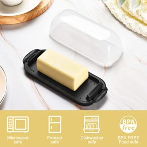 AONCO Butter Dish, Butter Container Holds with Clear Lid for Countertop, Unbreakable Butter Keeper for Home Kitchen Decor, Perfect for East/West Coast Butter, BPA-free (Black)