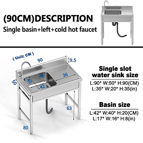 Stainless Steel utility commercial sink,outdoor garage sink,kitchen sink with faucet,Industrial station sink,1 Compartment laundry & utility room sinks,Pet Wash Station,for Patio Restaurant. (Size :