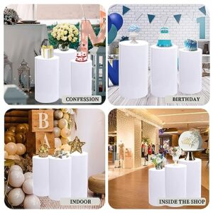 ZCEBGIG 3Pcs Cylinder Stands for Party Cylinder Pedestal Stands for Parties Cylinder Tables for Parties Wedding Pillars Baby Shower Dessert Tables Birthday Party Event Decor (Round-White-3Pcs)