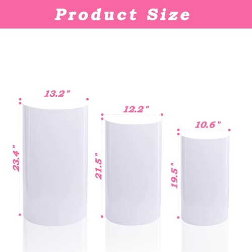 ZCEBGIG 3Pcs Cylinder Stands for Party Cylinder Pedestal Stands for Parties Cylinder Tables for Parties Wedding Pillars Baby Shower Dessert Tables Birthday Party Event Decor (Round-White-3Pcs)