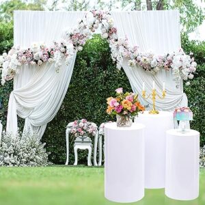 ZCEBGIG 3Pcs Cylinder Stands for Party Cylinder Pedestal Stands for Parties Cylinder Tables for Parties Wedding Pillars Baby Shower Dessert Tables Birthday Party Event Decor (Round-White-3Pcs)