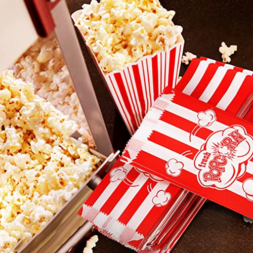 Snack Container 100 Pieces Paper Popcorn Bags Bulk, Red and White Popcorn Bags Individual Servings for Popcorn Machine Party Kitchen Party Movie Theater, Carnival Party