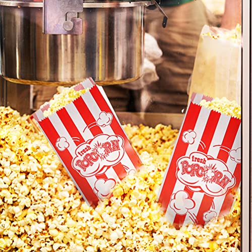 Snack Container 100 Pieces Paper Popcorn Bags Bulk, Red and White Popcorn Bags Individual Servings for Popcorn Machine Party Kitchen Party Movie Theater, Carnival Party