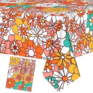augisteen 2 pcs groovy tablecloth plastic boho daisy table covers daisy flower tablecloth hippie retro floral disposable tablecloths waterproof for birthday party decor baby shower, 54 x 108 inch