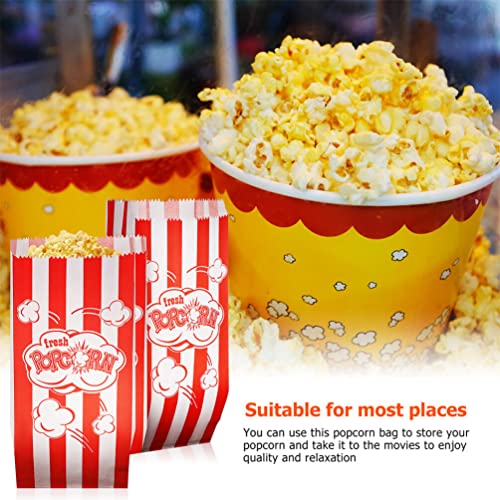 Snack Container 100 Pieces Paper Popcorn Bags Bulk, Red and White Popcorn Bags Individual Servings for Popcorn Machine Party Kitchen Party Movie Theater, Carnival Party