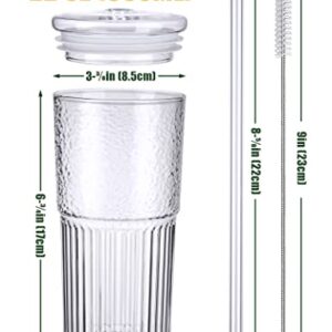 NiHome High Borosilicate Glass Tumbler Cup with Lid and Straw, 22oz Iced Coffee Glass Cups Drinking Glasses Boba Smoothie Tea Cup, Mason Jar Cup Wide Mouth Water Tumbler (2 Pack Glass Straws)