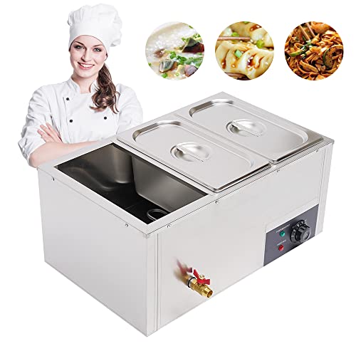 Cutycaty Commercial Food Warmer, 3-Pan Stainless Steel Bain Marie Electric Steam Table Countertop Steamer Food Warmer with Lids for Catering and Restaurants (7L)