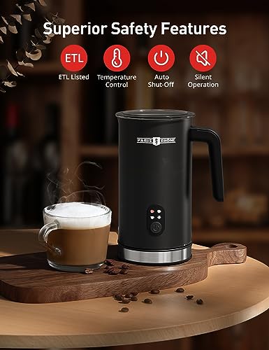 Milk Frother and Steamer, Paris Rhône Electric Milk Frother 300ML, 4 in 1 Hot & Cold Foam Maker for Latte, Cappuccino, Coffee, Hot Milk, Macchiato, Milk Warmer, BLack