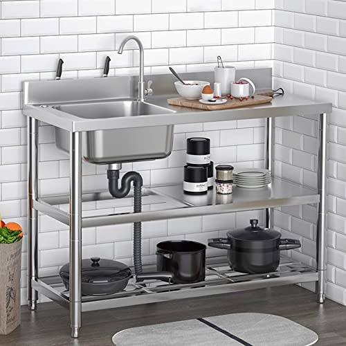 Utility commercial sink,Outdoor garage Stainless Steel sink,Indoor kitchen sink with faucet,1 Compartment,Industrial station laundry & utility room sinks,with storage rack,for restaurant,Basement. (