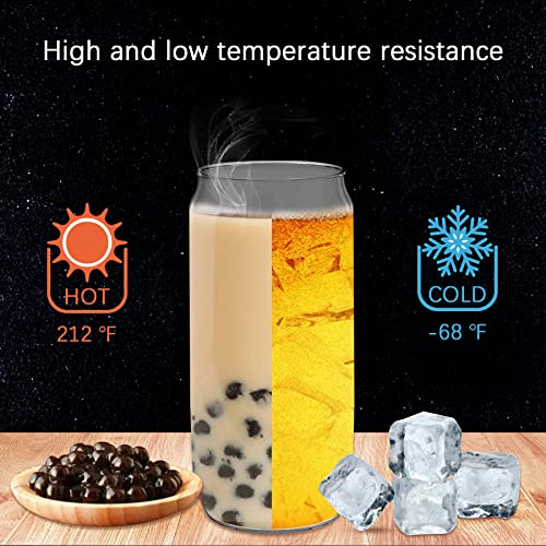 PeacePeo Glass Cups with Lids and Straws 20Pcs 16oz Ice Coffee Cup Can Beer Glass Set Drinking Glasses with Bamboo Lids Reusable Can Shaped Glass Cups Ideal for Smoothies & Beverages