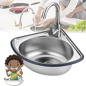 kitchen corner sink, single bowl stainless steel sink, with drainer unit and tap, triangle bathroom wash basins for outdoor indoor, garage, laundry/utility room, restaurant 34x34cm-depth13cm