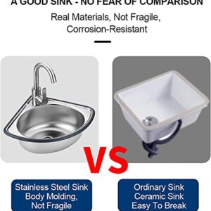 Kitchen Corner Sink, Single Bowl Stainless Steel Sink, with Drainer Unit And Tap, Triangle Bathroom Wash Basins for Outdoor Indoor, Garage, Laundry/Utility Room, Restaurant 34x34cm-depth13cm