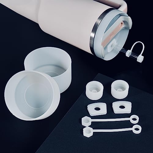 8Pcs Stanley Cup Accessories, Universal for Stanley Cup 1.0 and 2.0, Included 2 Square Stanley Spill Stoppers, 2 Stanley Straw Cover, 2 Round Stanley Leak Stopper, 2 Silicone Bottle Boot, Clear