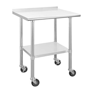 vkkilpee stainless steel table for prep & work 24 x 30 inches with caster wheels, kitchen island cart, nsf commercial heavy duty table with undershelf & backsplash for restaurant, home and hotel