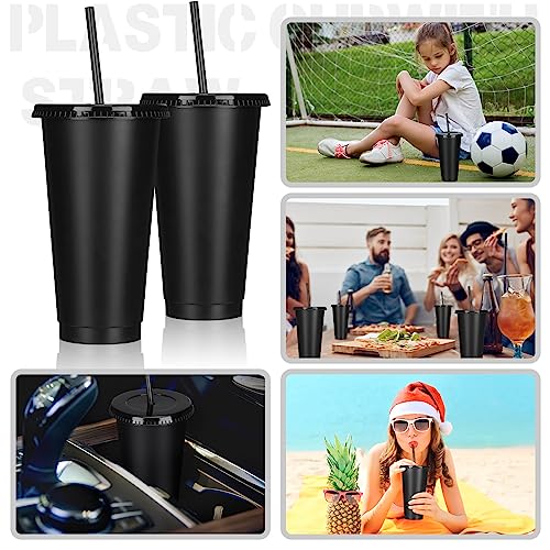 Bokon Tumbler with Straw and Lid Bulk 24 oz Reusable Plastic Cups with Lids and Straws Water Bottle Travel Mug Cup Tumblers Bulk for Cold Hot Drinks Parties Birthdays Adults (15 Sets,Black)