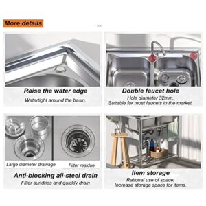 Free Standing Stainless-Steel Single Bowl Kitchen Sink Commercial Restaurant Sink with Faucet Combo with Strainerportable Handwashing Station for Restaurant Laundry Room Backyard (Color : Hot and col