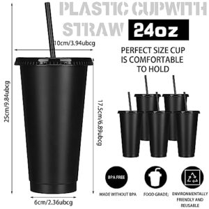 Bokon Tumbler with Straw and Lid Bulk 24 oz Reusable Plastic Cups with Lids and Straws Water Bottle Travel Mug Cup Tumblers Bulk for Cold Hot Drinks Parties Birthdays Adults (15 Sets,Black)