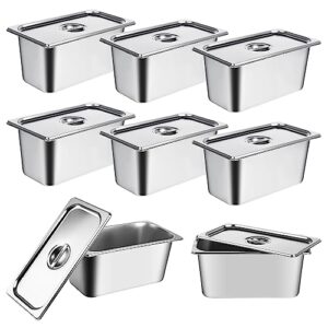 8 packs stainless steel hotel pans 1/3 size x 6" deep steam table pan with lids commercial food storage containers stackable metal steamer pan anti-jam hotel pan restaurant warm pans for buffet party