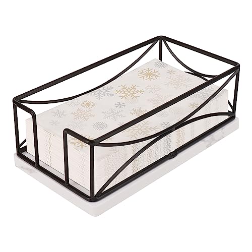 Livabber Guest Napkin Holder with Marble Base, Metal Bathroom Paper Hand Towel Storage Modern Napkin Tray Caddy for Countertop, Table Kitchen, Dinning Room (Black)