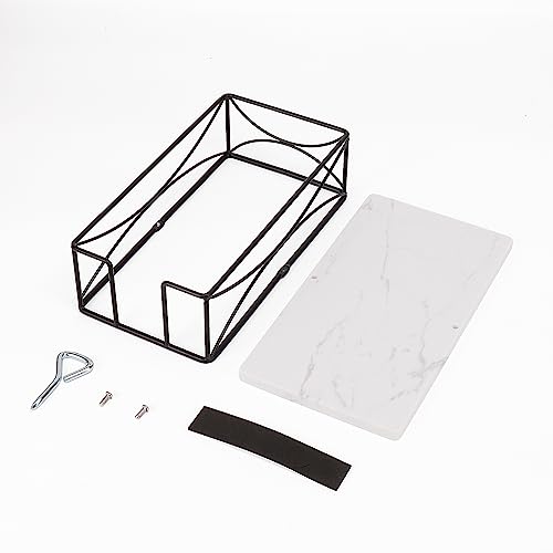 Livabber Guest Napkin Holder with Marble Base, Metal Bathroom Paper Hand Towel Storage Modern Napkin Tray Caddy for Countertop, Table Kitchen, Dinning Room (Black)