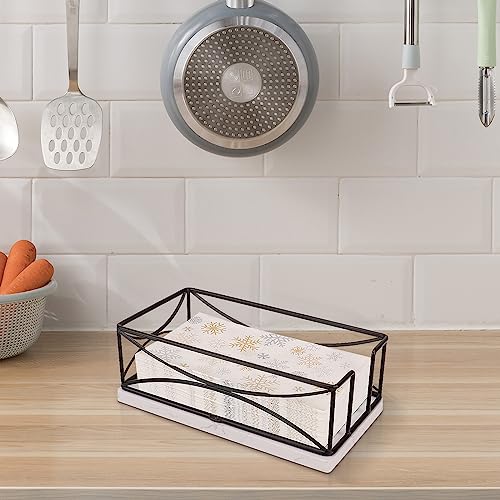 Livabber Guest Napkin Holder with Marble Base, Metal Bathroom Paper Hand Towel Storage Modern Napkin Tray Caddy for Countertop, Table Kitchen, Dinning Room (Black)