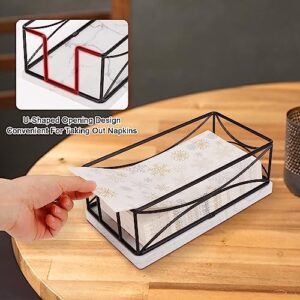 Livabber Guest Napkin Holder with Marble Base, Metal Bathroom Paper Hand Towel Storage Modern Napkin Tray Caddy for Countertop, Table Kitchen, Dinning Room (Black)