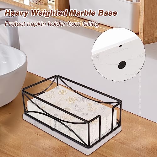 Livabber Guest Napkin Holder with Marble Base, Metal Bathroom Paper Hand Towel Storage Modern Napkin Tray Caddy for Countertop, Table Kitchen, Dinning Room (Black)