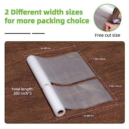 Elegant Choise Vacuum Sealer Bags,2 Pack 8"x200" and 11"x200" Commercial Grade Bag Rolls,BPA Free,Great for vac storage, Meal Prep or Sous Vide Cooking (clear)