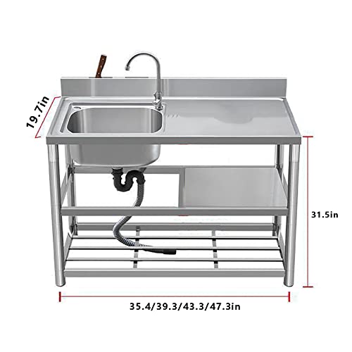 Single Bowl Commercial Kitchen Sink Workbench,Stainless Steel Utility Sink, Utility Kitchen Sinks faucet/drain Kit 100 * 50 * 80cm/39.9 * 19.7 * 31.5in B