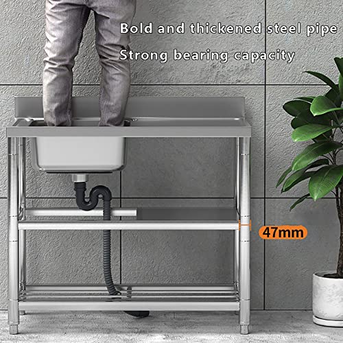 Single Bowl Commercial Kitchen Sink Workbench,Stainless Steel Utility Sink, Utility Kitchen Sinks faucet/drain Kit 100 * 50 * 80cm/39.9 * 19.7 * 31.5in B