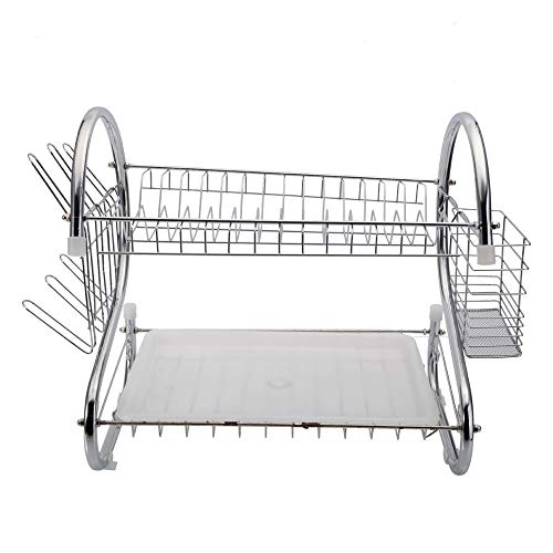 MengK 2 Tier Dish Drying Rack Drainer Stainless Steel Kitchen Cutlery Holder Shelf