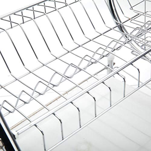 MengK 2 Tier Dish Drying Rack Drainer Stainless Steel Kitchen Cutlery Holder Shelf