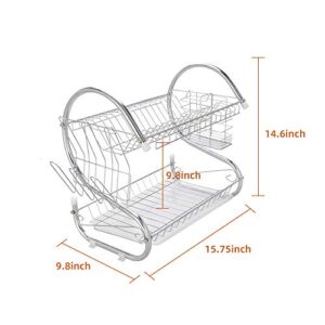 MengK 2 Tier Dish Drying Rack Drainer Stainless Steel Kitchen Cutlery Holder Shelf