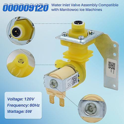 New Upgraded 000009120, 000008487, 000008483 Water Inlet Valve Compatible with IH9120 Manitowoc Ice Machine, 120V 60Hz 5W, 2 Year Warranty