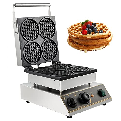 Mini Round Waffle Maker Baker Tea Shop - 1750w Thick Handles - Commercial Electric - Ideal for Home Kitchen, Cafes, and Restaurants