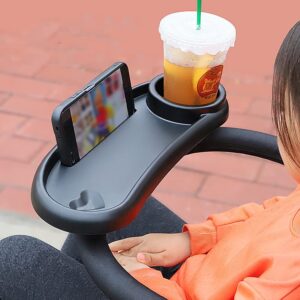 3 in 1 stroller cup holder with phone holder and snack tray,upgraded rigid frame stays upright,exclusive non slip clip firmly grip stroller bar,universal stroller tray for watch video on the go