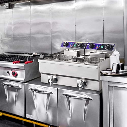 WeChef 24L Commercial Deep Fryer Dual Tanks Electric Fryer with Drains For Restaurant Food Truck
