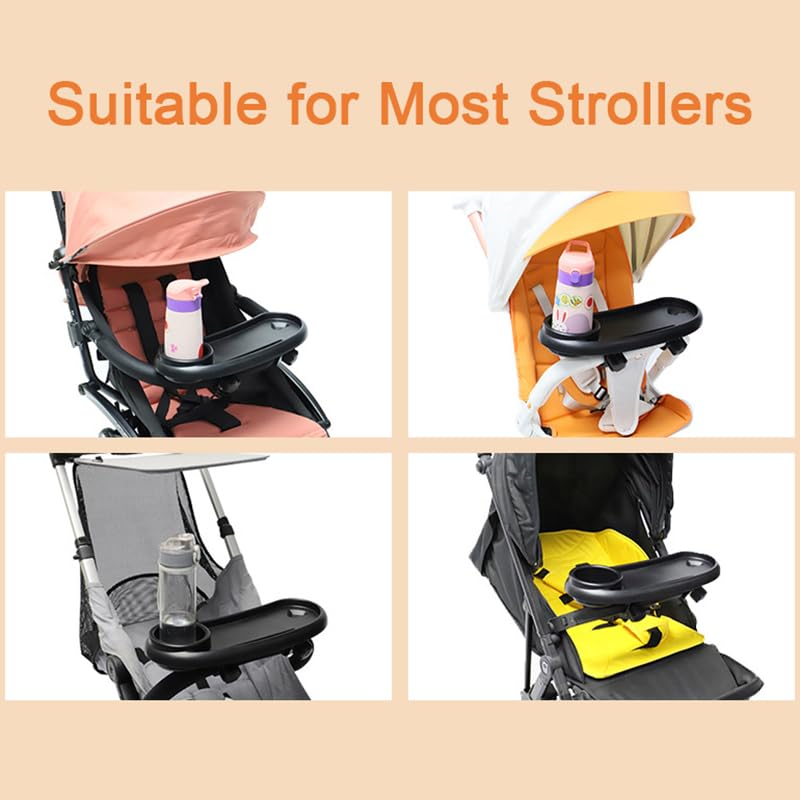 3 in 1 Stroller Cup Holder with Phone Holder and Snack Tray,Upgraded Rigid Frame Stays Upright,Exclusive Non Slip Clip Firmly Grip Stroller Bar,Universal Stroller Tray for Watch Video On The Go