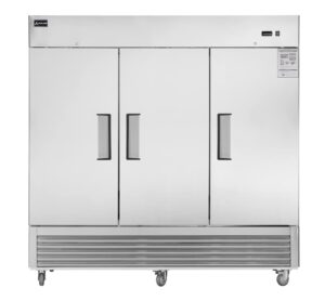 aceland commercial freezer 82"w 3 door 3 section stainless steel reach-in solid door upright fan cooling 72 cu.ft freezer for restaurant, bar, shop, etc