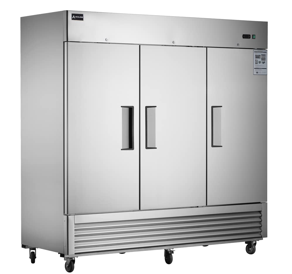 Aceland Commercial Freezer 82"W 3 Door 3 Section Stainless Steel Reach-in Solid Door Upright Fan Cooling 72 Cu.ft Freezer for Restaurant, Bar, Shop, etc